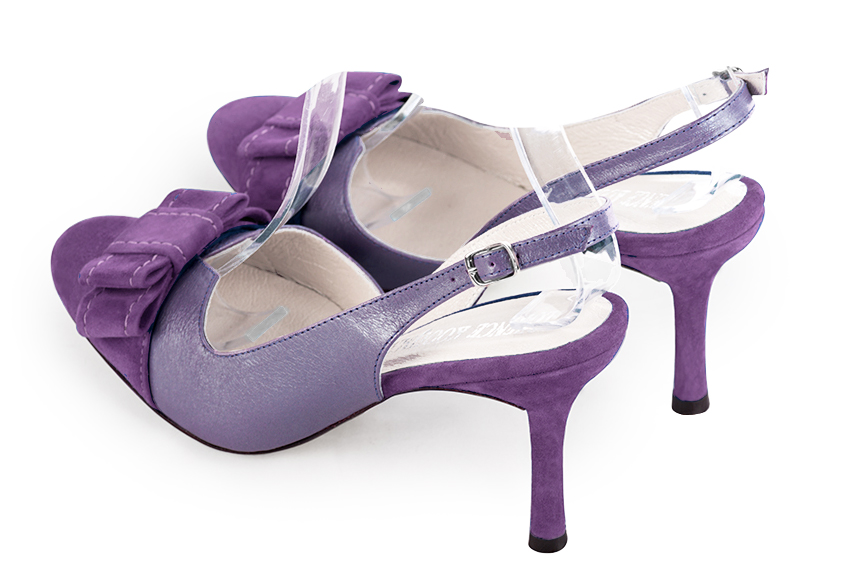 Amethyst purple women's open back shoes, with a knot. Round toe. High slim heel. Rear view - Florence KOOIJMAN